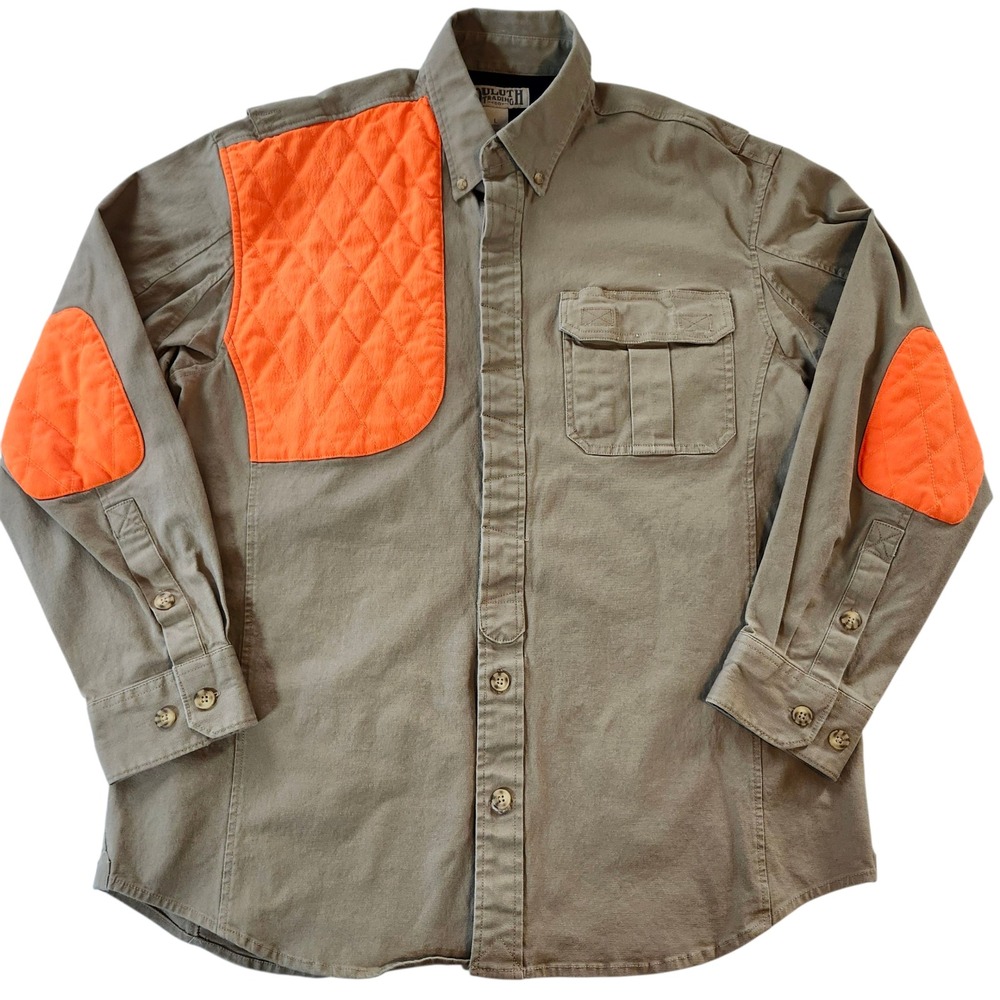 Duluth Trading Co Mens Button Down Shirt Orange Padded Shooting Hunting sz L